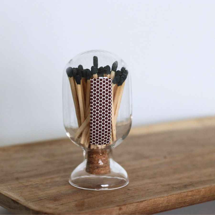 Glass Cloche with Black Matches