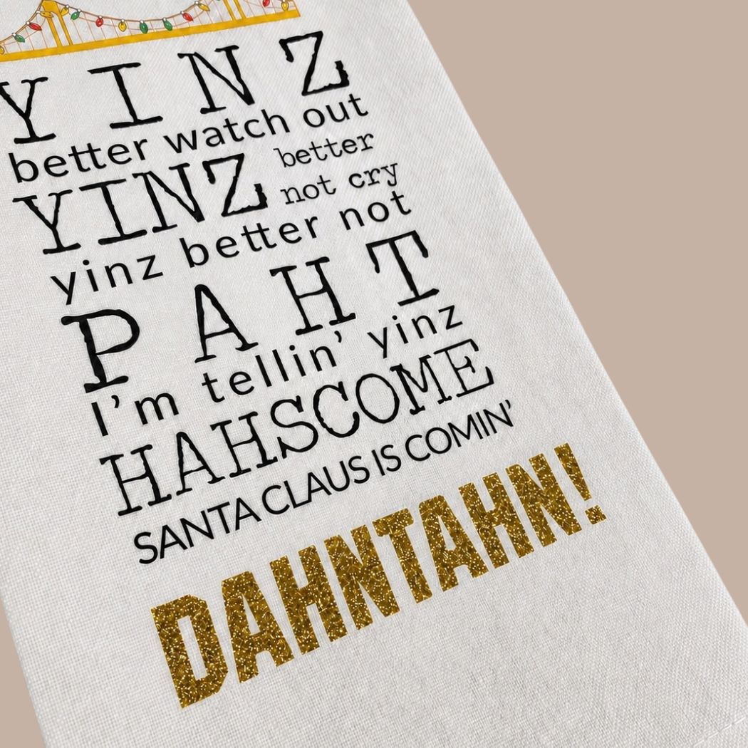 Santa Claus Is Comin' Dahntahn Holiday Tea Towel