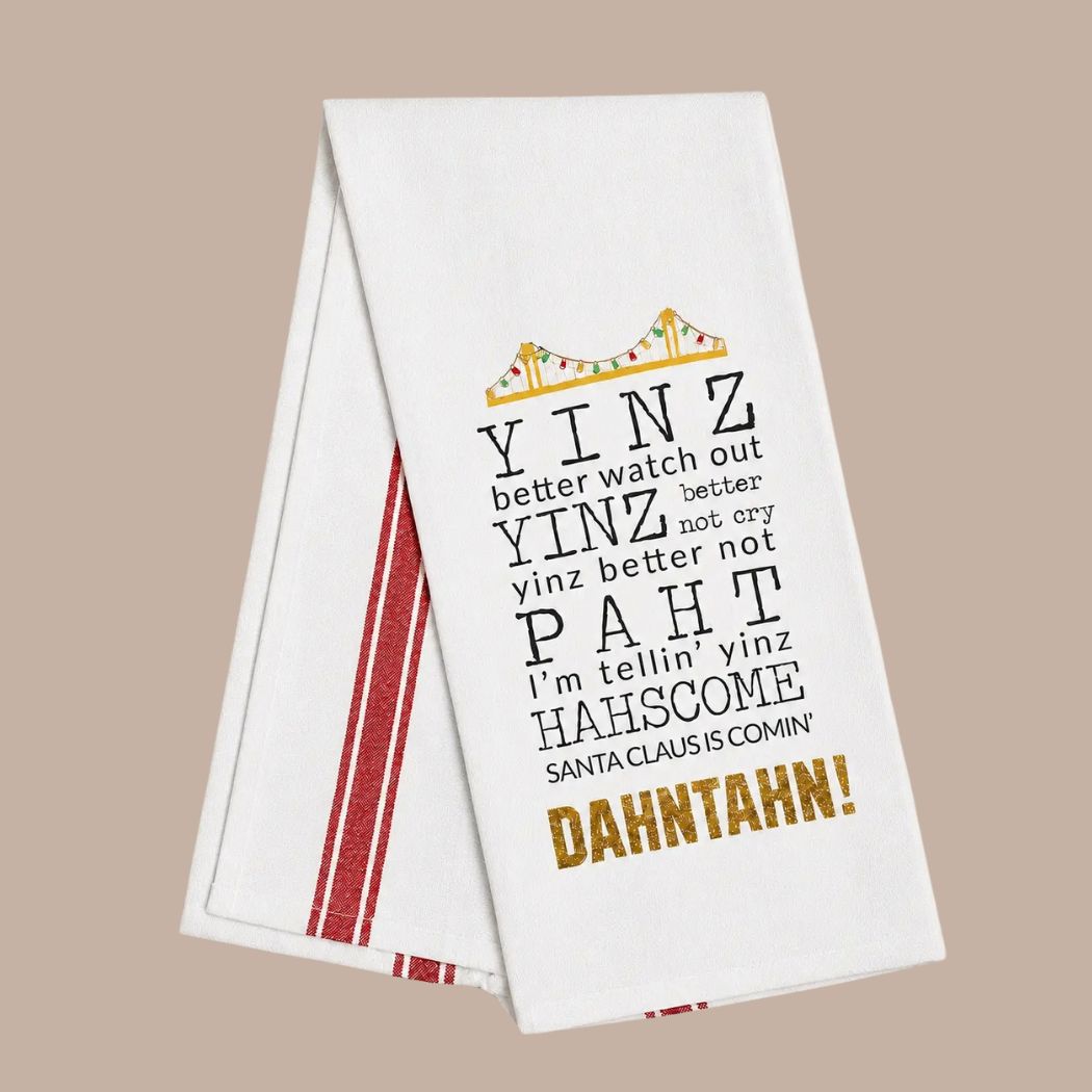 Santa Claus Is Comin' Dahntahn Holiday Tea Towel