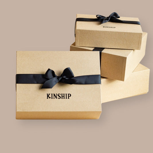 PACKAGING: Classic Kraft Kinship Gift Box with Paper Shred and Ribbon-KINSHIP-LDT:GW:RESTRICT-KINSHIP GIFT