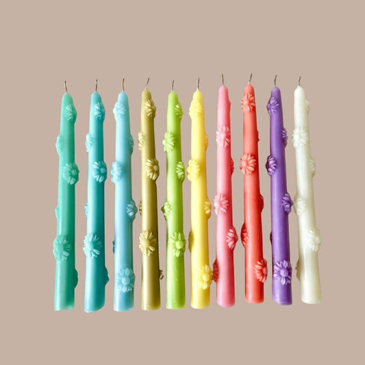 Pink Floral Taper Candles (Set of 2)