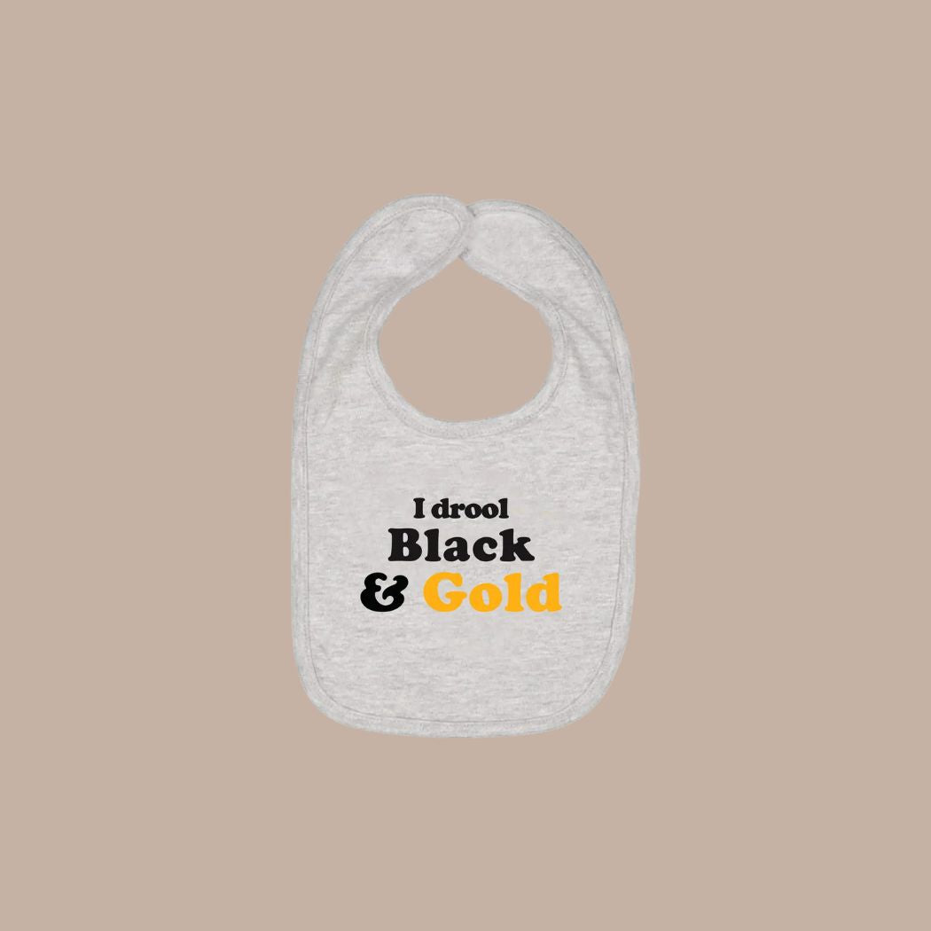 I Drool Black and Gold Baby Bib