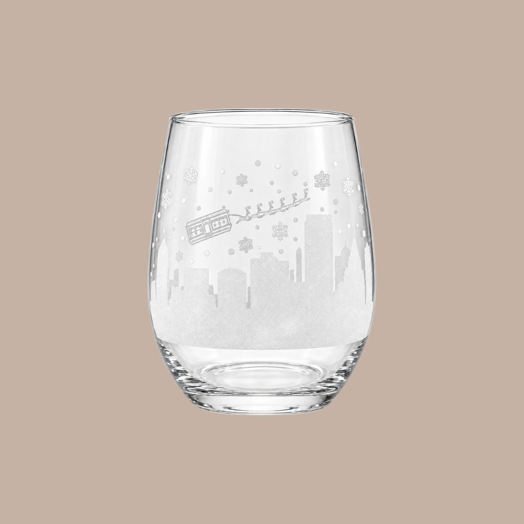 Santa Skyline Pittsburgh Wine Glass