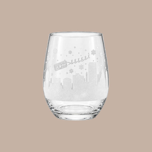 Santa Skyline Pittsburgh Wine Glass