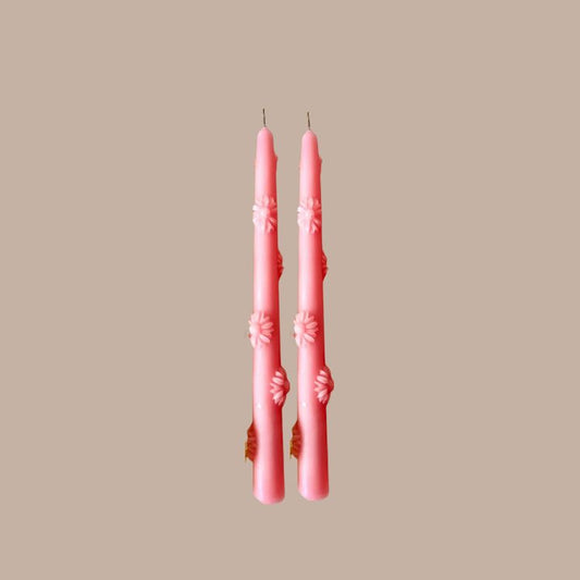 Pink Floral Taper Candles (Set of 2)