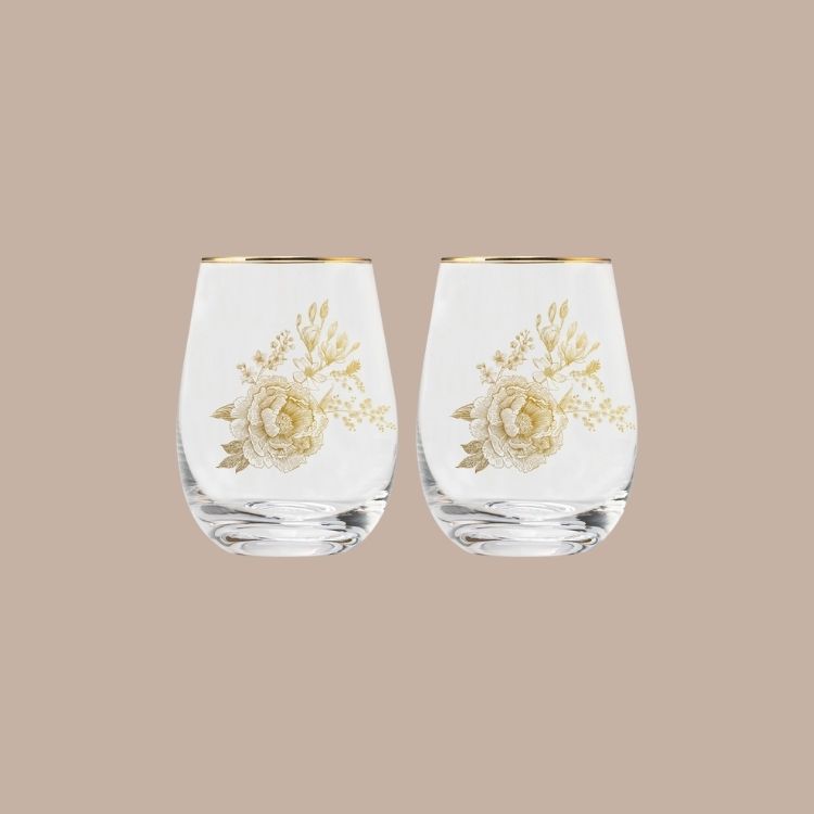 Delft Stemless Wine Glasses, Boxed Set of 2