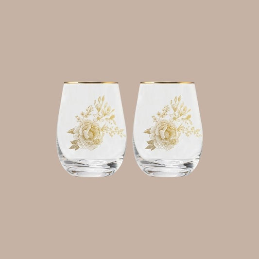 Delft Stemless Wine Glasses, Boxed Set of 2