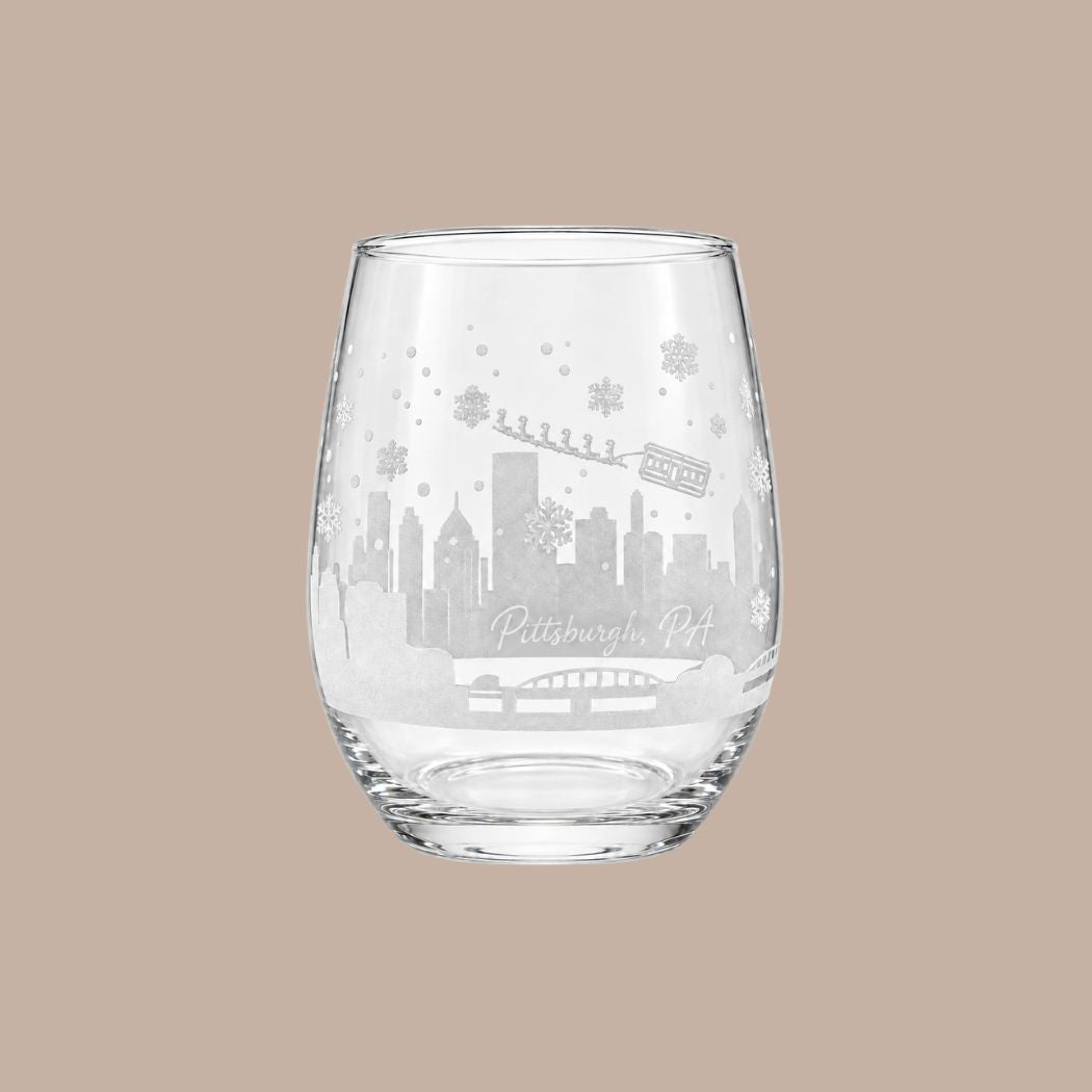 Santa Skyline Pittsburgh Wine Glass