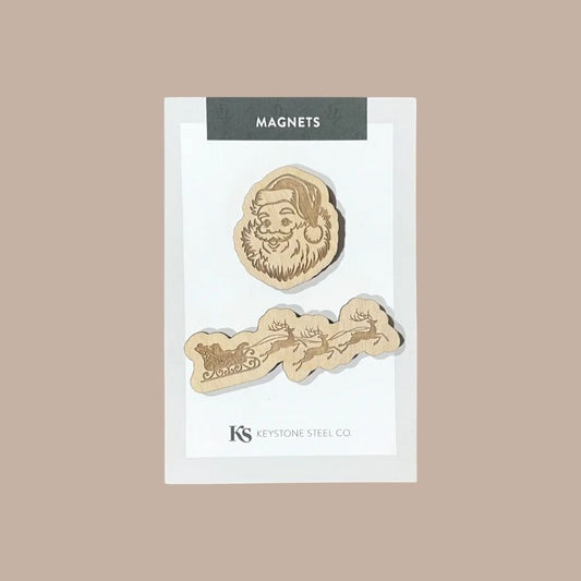 Santa + Sleigh Pack of 2 Birch Wood Magnets-Box Builder Item-Keystone Steel-KINSHIP GIFT