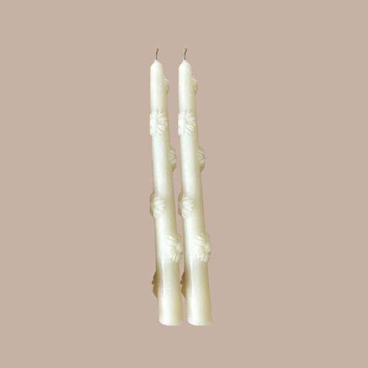 White Floral Taper Candles (Set of 2)