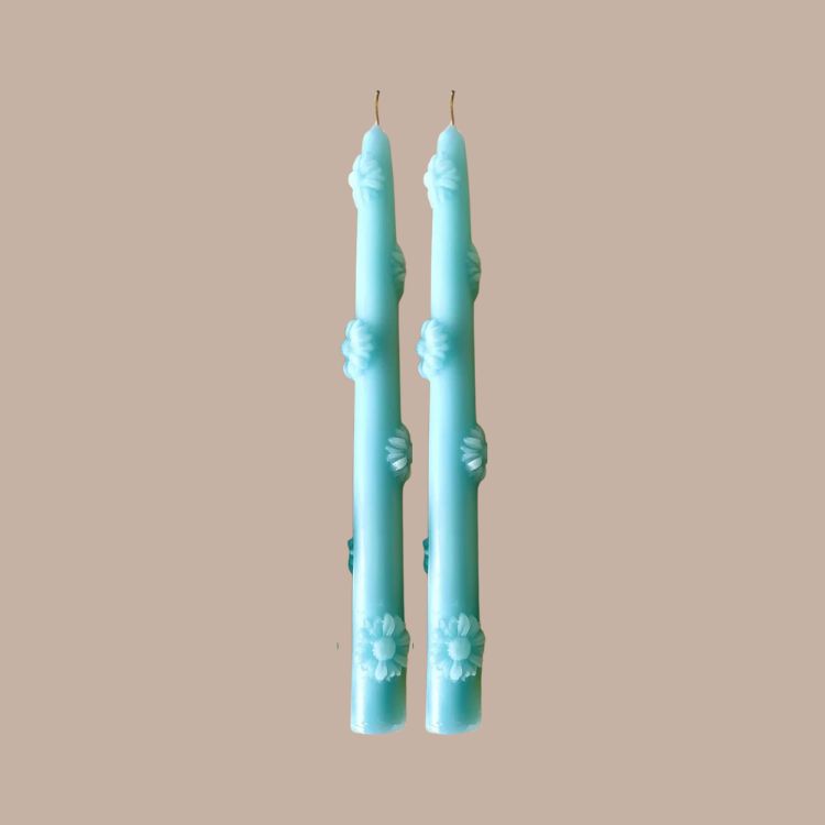 Blue Floral Taper Candles (Set of 2)