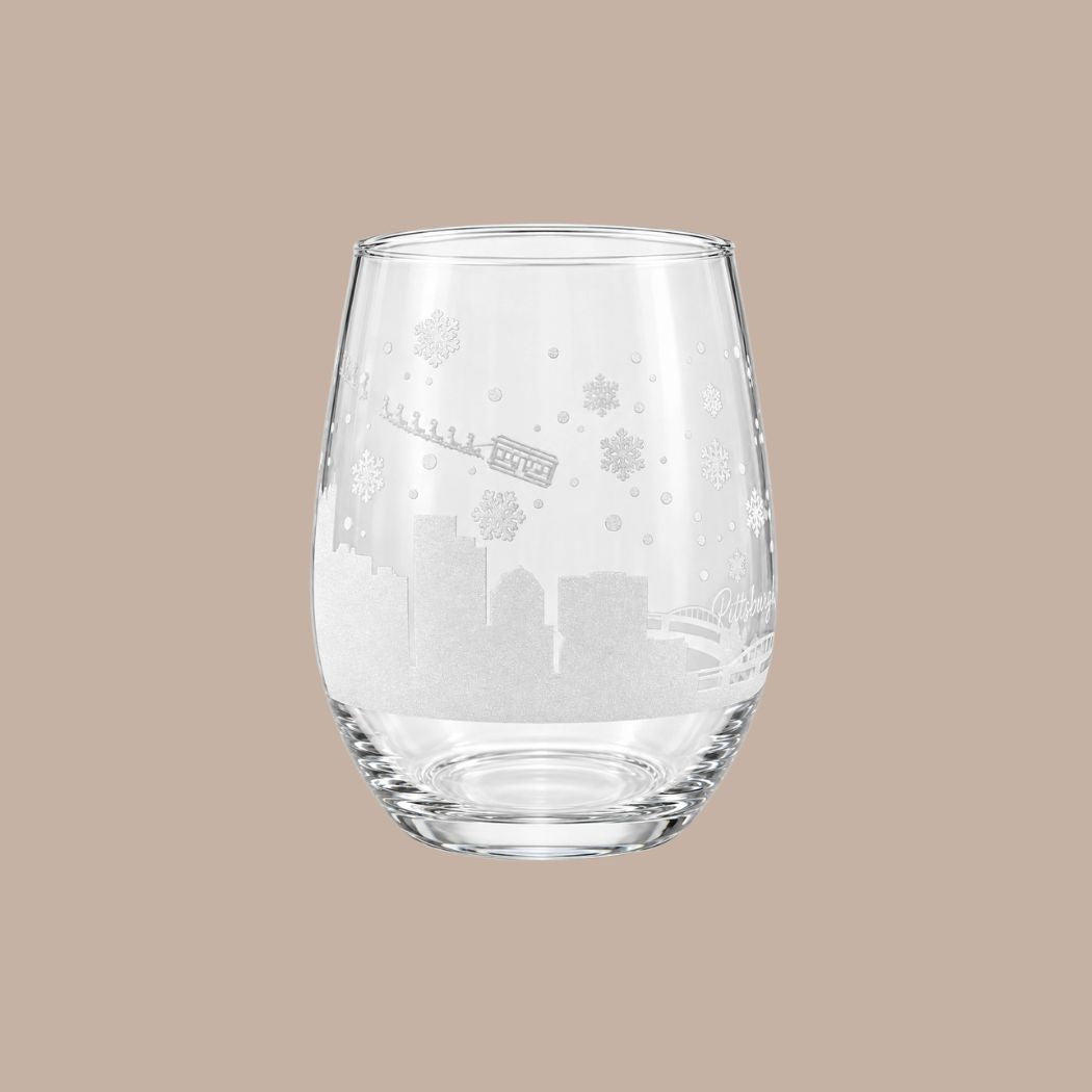 Santa Skyline Pittsburgh Wine Glass
