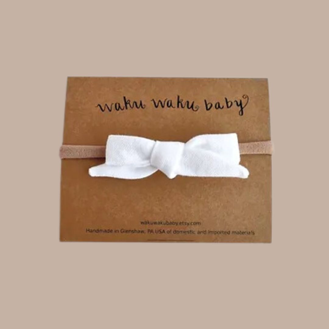 Baby Hair Bow Headbands-Box Builder Item-Waku Waku Baby-White Cotton Bow on Headband-KINSHIP GIFT