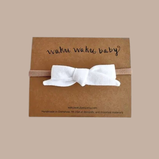 Baby Hair Bow Headbands-Box Builder Item-Waku Waku Baby-White Cotton Bow on Headband-KINSHIP GIFT