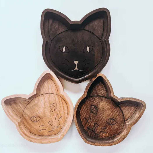 Cat Face Hardwood Key Tray