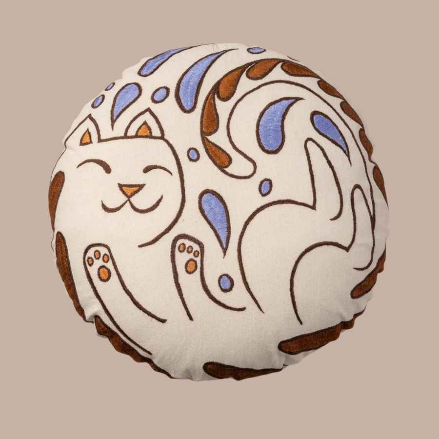 Embroidered Cat Pillow