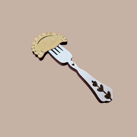 Engraved Pierogi On Fork Wood Magnet