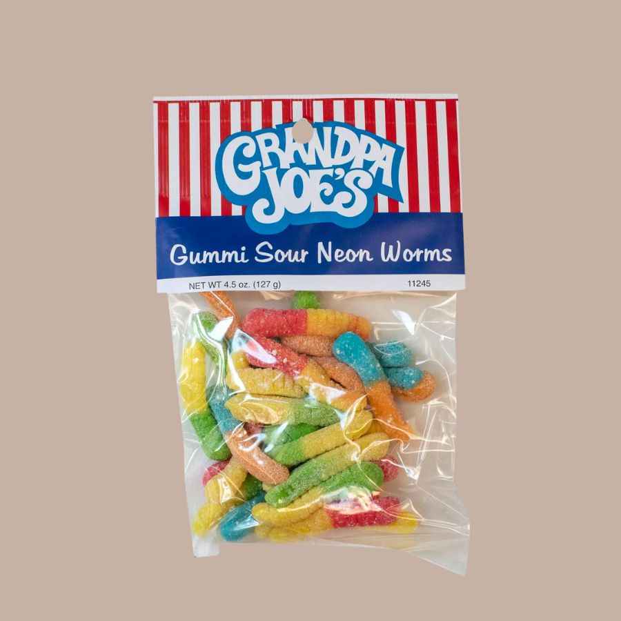 Grandpa Joe's Candy Peg Bags (Gummies)-Candy-Grandpa Joes-Sour Neon Gummi Worms-KINSHIP GIFT
