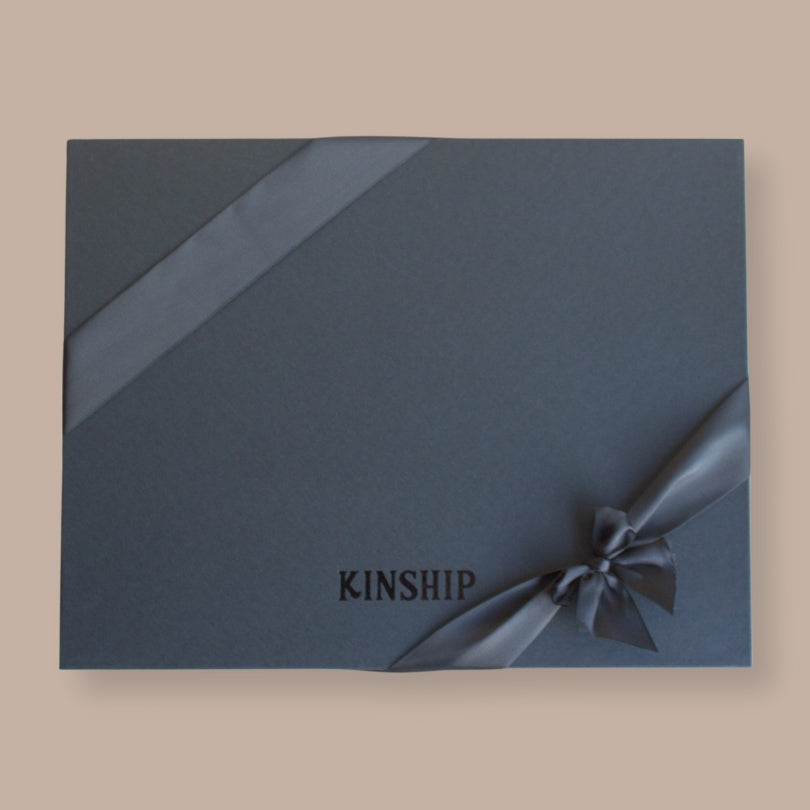 PACKAGING: XL Black Kinship Gift Box with Black Paper Shred and Ribbon (FOR 5+ ITEMS)