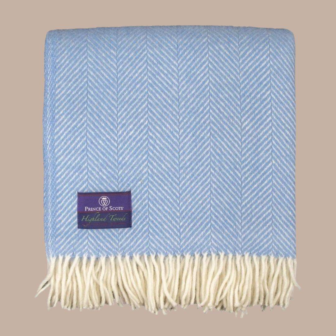 Prince of Scots Wool Blanket - Luxurious Warmth and Timeless Elegance-Blanket-Prince of Scots-Sky Blue-KINSHIP GIFT