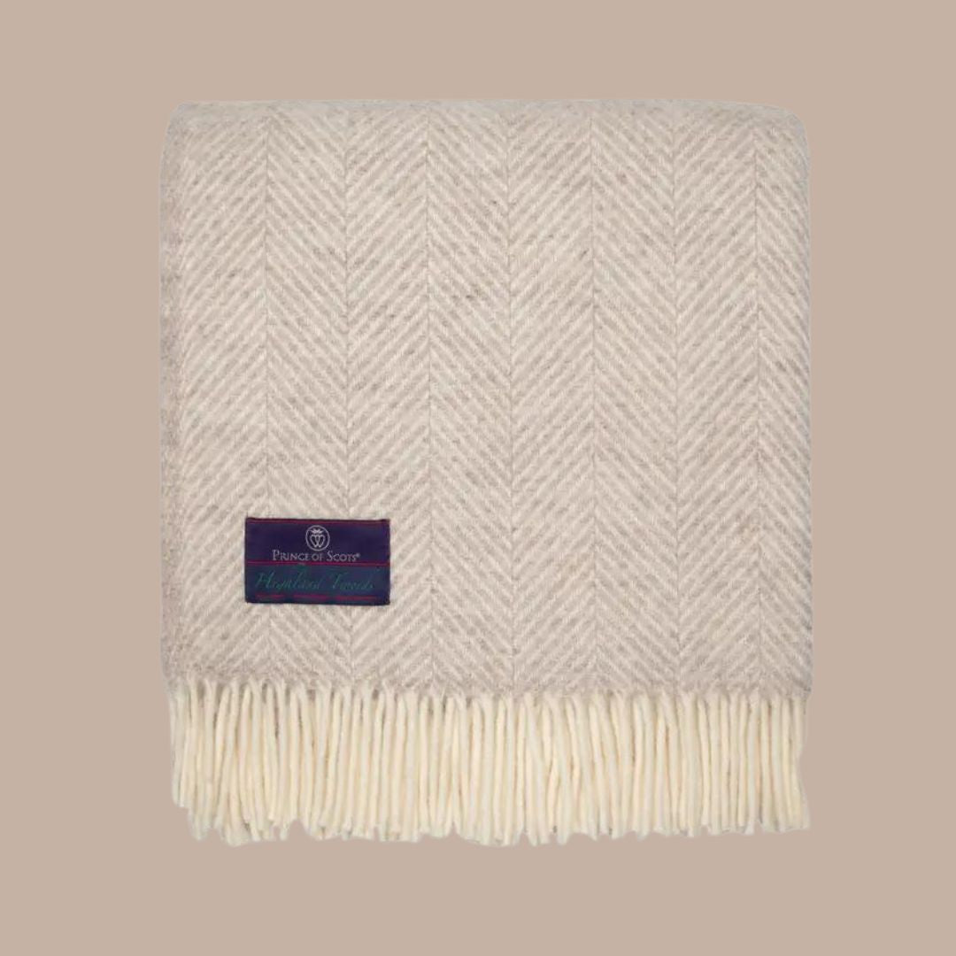 Prince of Scots Wool Blanket - Luxurious Warmth and Timeless Elegance-Blanket-Prince of Scots-Oatmeal Gray-KINSHIP GIFT
