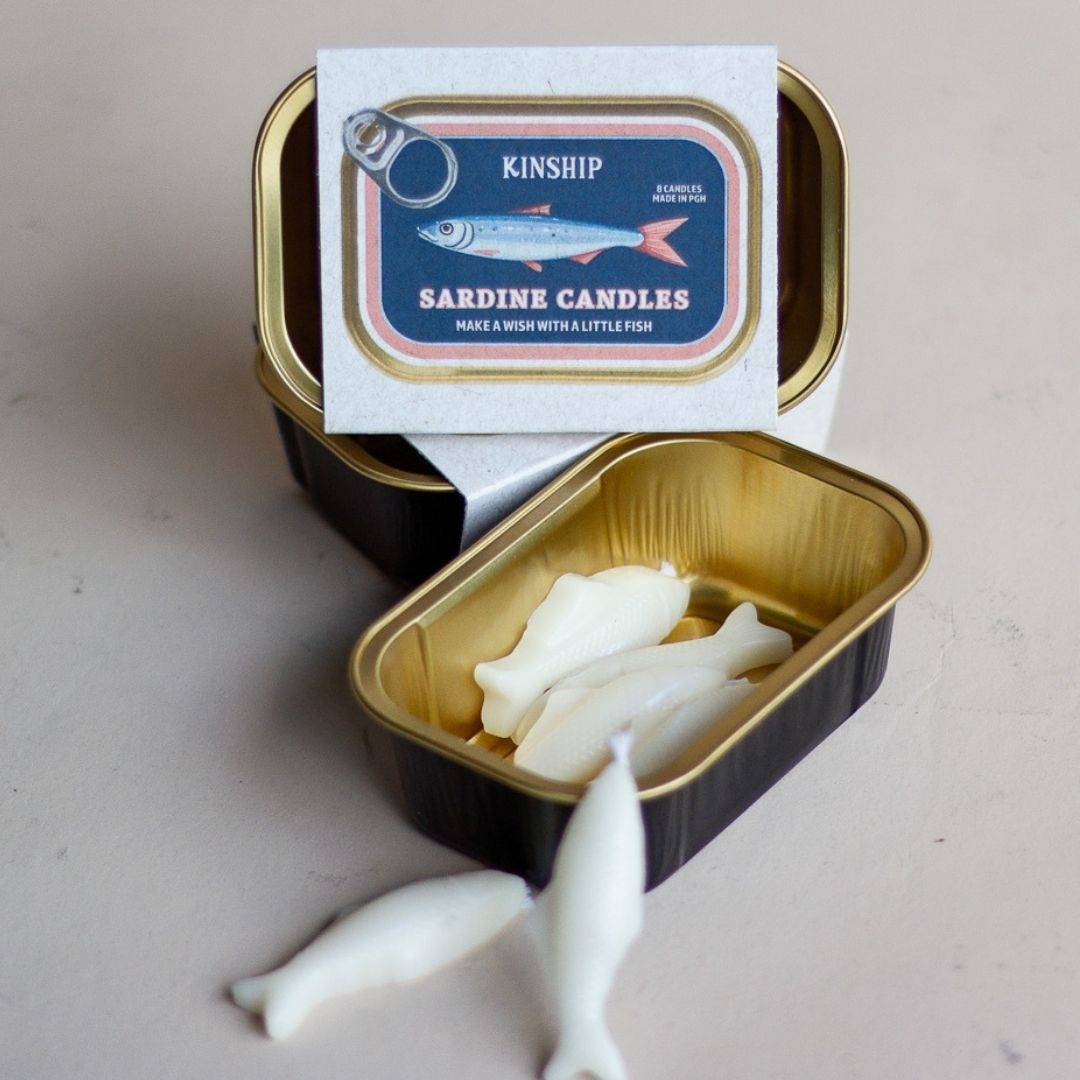Sardine Celebration Candles in Two Packaging Color Options