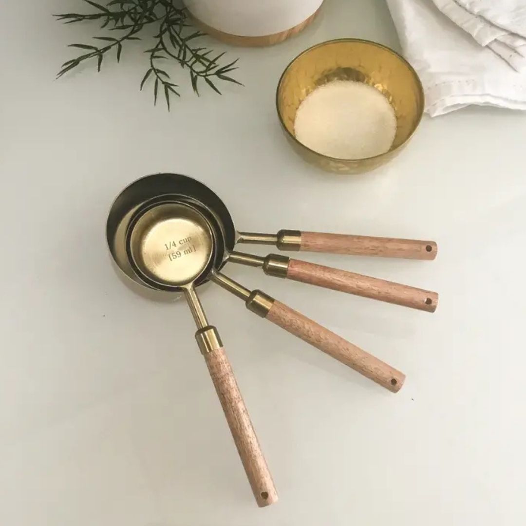 Set of 4 Gold Measuring Cups (White, Black, or Driftwood Handles)