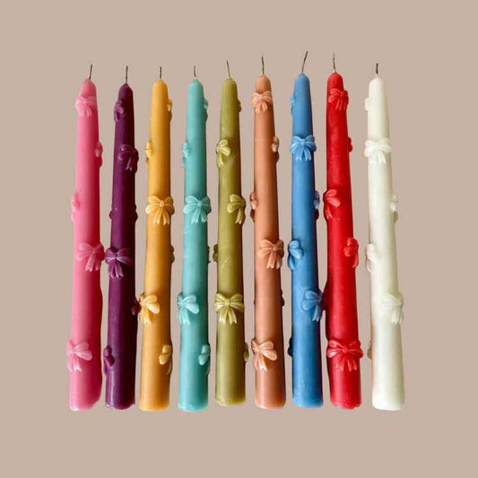 White Bow Taper Candles (Set of 2)-Taper Candles-Wicksburgh-KINSHIP GIFT