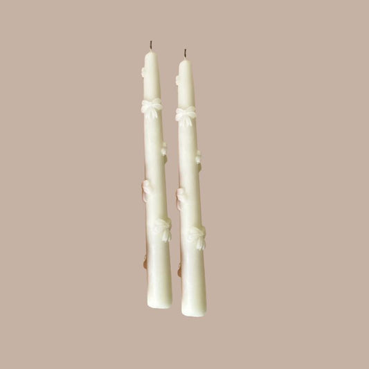 White Bow Taper Candles (Set of 2)-Taper Candles-Wicksburgh-KINSHIP GIFT
