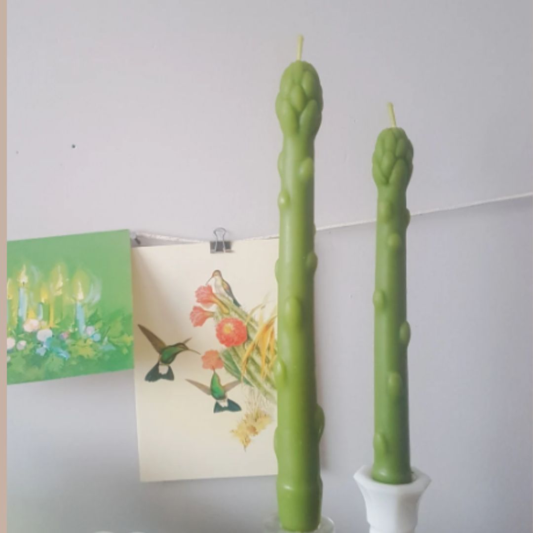 Asparagus Taper Candles (Set of 2)-Box Builder Item-Wicksburgh-candles, housewarming, LDT:GW:RESTRICT, molded candles, Mother's Day, taper candles, Wicksburgh-