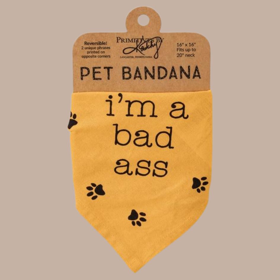 Bad Ass/Love To Cuddle Pet Bandana (Reversible)-Box Builder Item-Primitives by Kathy-Black & Gold, dog bandana, dog birthday, Dogs, housewarming, housewarming gift, LDT:GW:RESTRICT, new dog, new pet gift box, pet themed gift, Pets, Primitives by Kathy-