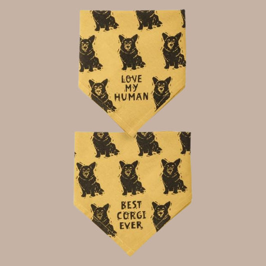 Best Corgi/Love My Human Pet Bandana (Reversible)-Box Builder Item-Primitives by Kathy-Black & Gold, Cats, dog bandana, dog birthday, Dogs, housewarming, housewarming gift, LDT:GW:RESTRICT, new dog, new pet gift box, pet themed gift, Pets, Primitives by Kathy-