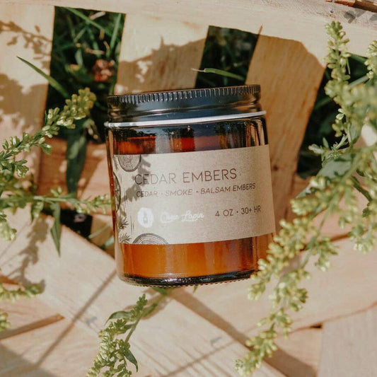 Cedar Embers 4oz Mini Soy Candle-Box Builder Item-Chez Lapin-Bride, brides gift, bridesmaid, bridesmaid gift box, candle, Chez Lapin, gift for the bride, housewarming, lavender, LDT:GW:RESTRICT, local self care gift, self care, self care gift, Sympathy, Warm & cozy, wedding, Wellness-