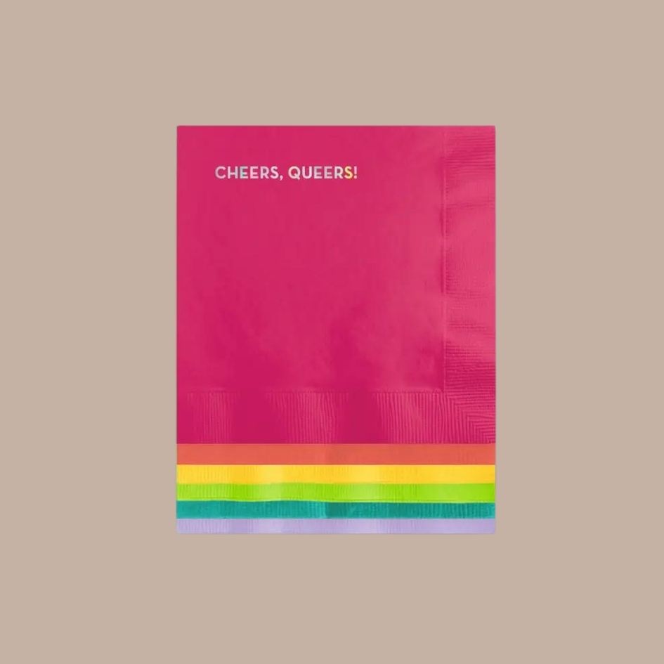 "Cheers Queers" Pride Napkins-Box Builder Item-Sapling Press-celebration, Drinks/Cocktails, LDT:GW:RESTRICT, pink, Sapling Press, woman owned-