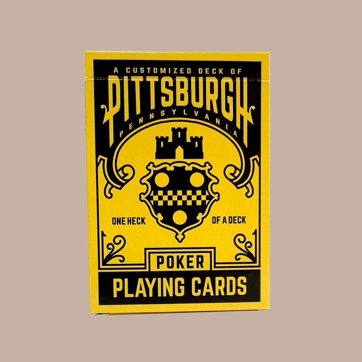 Deck of Pittsburgh Poker Playing Cards-Box Builder Item-Commonwealth Press-Black & Gold, black & Yellow, Commonwealth Press, housewarming, LDT:GW:RESTRICT, Men, pittsburgh, pittsburgh brands, yellow, yinz, yinzer-