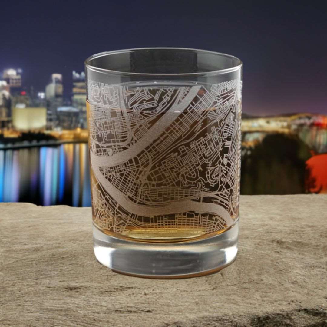 Etched Pittsburgh Map Glassware-Box Builder Item-J & J Designz-Pint Glass-drinkware, glassware, housewarming, housewarming gift, J & & Designz, LDT:GW:RESTRICT, Men-