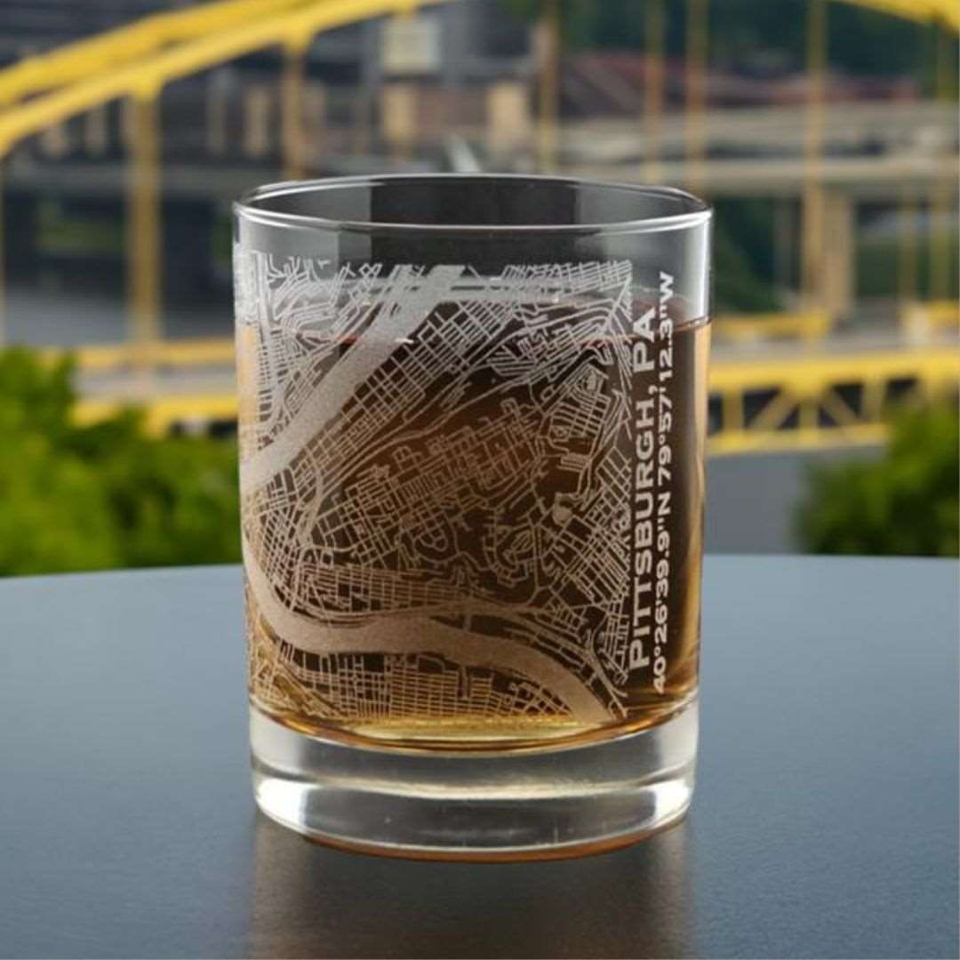 Etched Pittsburgh Map Glassware-Box Builder Item-J & J Designz-Pint Glass-drinkware, glassware, housewarming, housewarming gift, J & & Designz, LDT:GW:RESTRICT, Men-