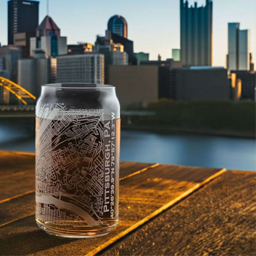 Etched Pittsburgh Map Glassware-Box Builder Item-J & J Designz-Pint Glass-drinkware, glassware, housewarming, housewarming gift, J & & Designz, LDT:GW:RESTRICT, Men-