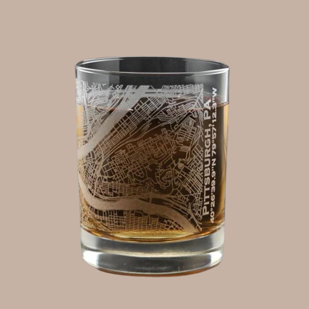 Etched Pittsburgh Map Glassware-Box Builder Item-J & J Designz-Rocks Glass-drinkware, glassware, housewarming, housewarming gift, J & & Designz, LDT:GW:RESTRICT, Men-