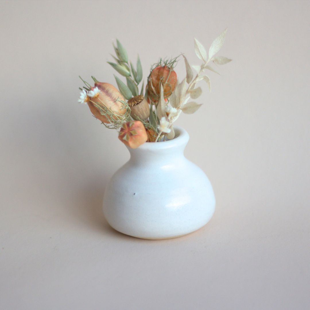 Handmade Mini Ceramic Bud Vase with Dried Flowers