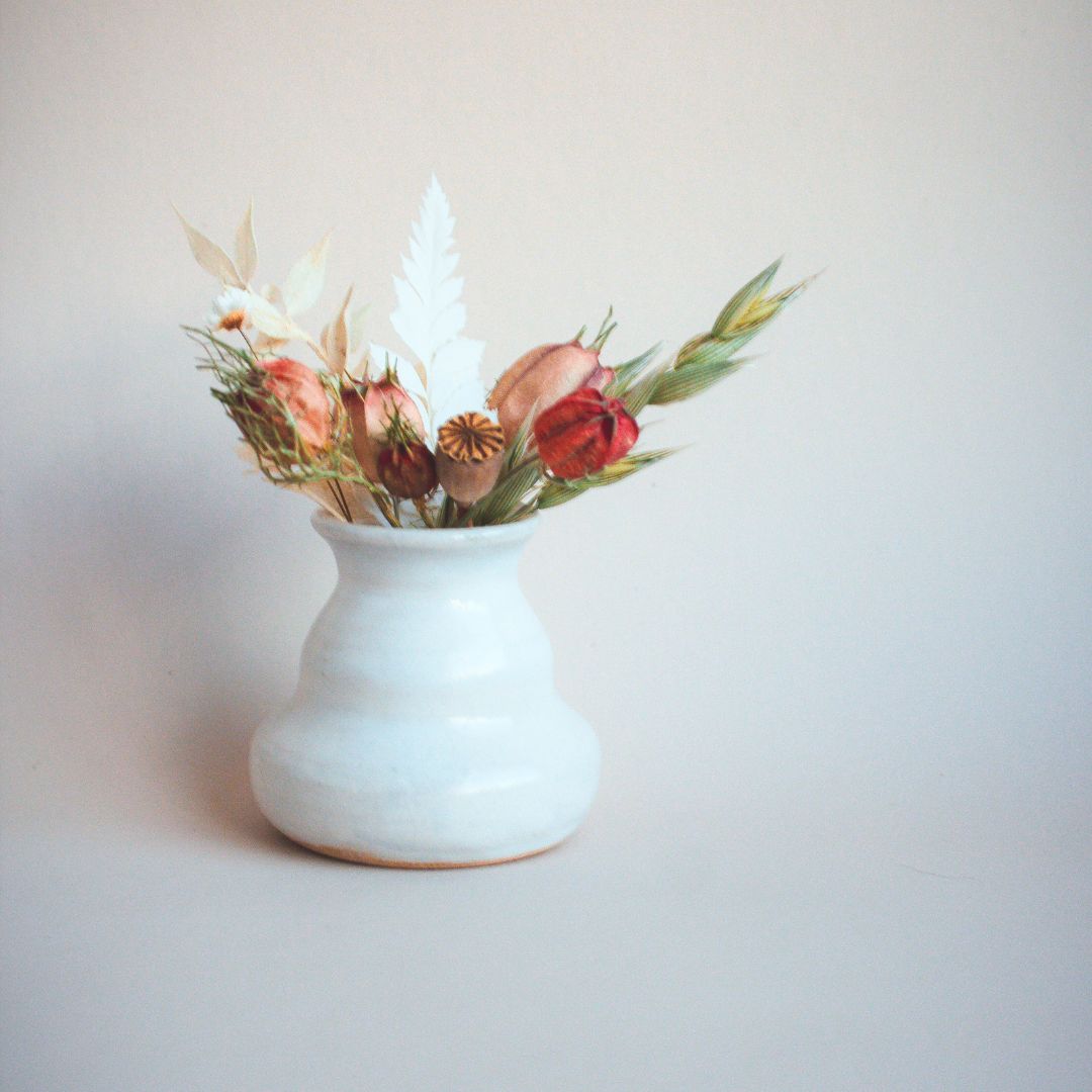 Handmade Mini Ceramic Bud Vase with Dried Flowers-Box Builder Item-FD Pottery & KINSHIP-birthday gift, Bride, bridesmaid, FD Pottery, housewarming, housewarming gift, LDT:GW:RESTRICT, Mother's Day, sympathy, wedding-