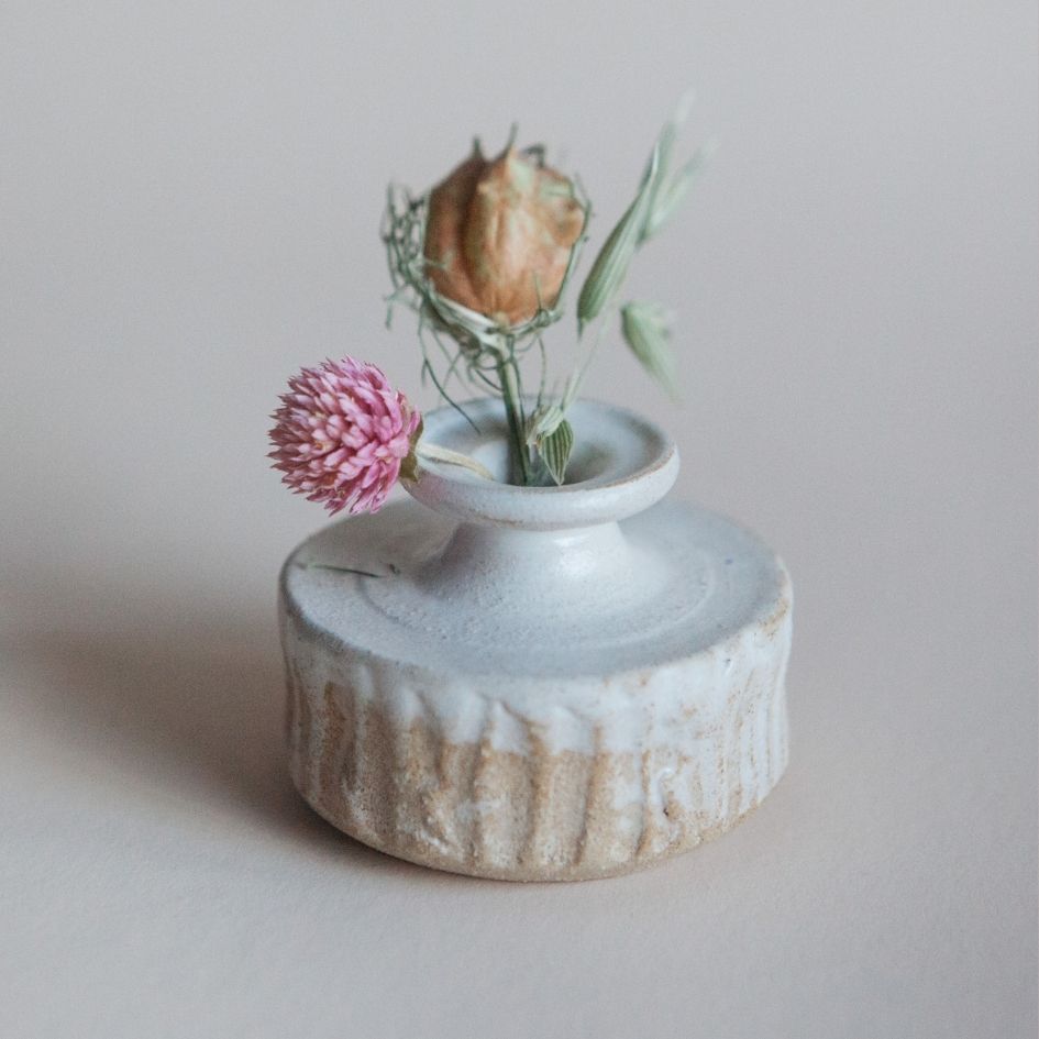 Handmade Mini Ceramic Bud Vase with Dried Flowers-Box Builder Item-FD Pottery & KINSHIP-birthday gift, Bride, bridesmaid, FD Pottery, housewarming, housewarming gift, LDT:GW:RESTRICT, Mother's Day, sympathy, wedding-