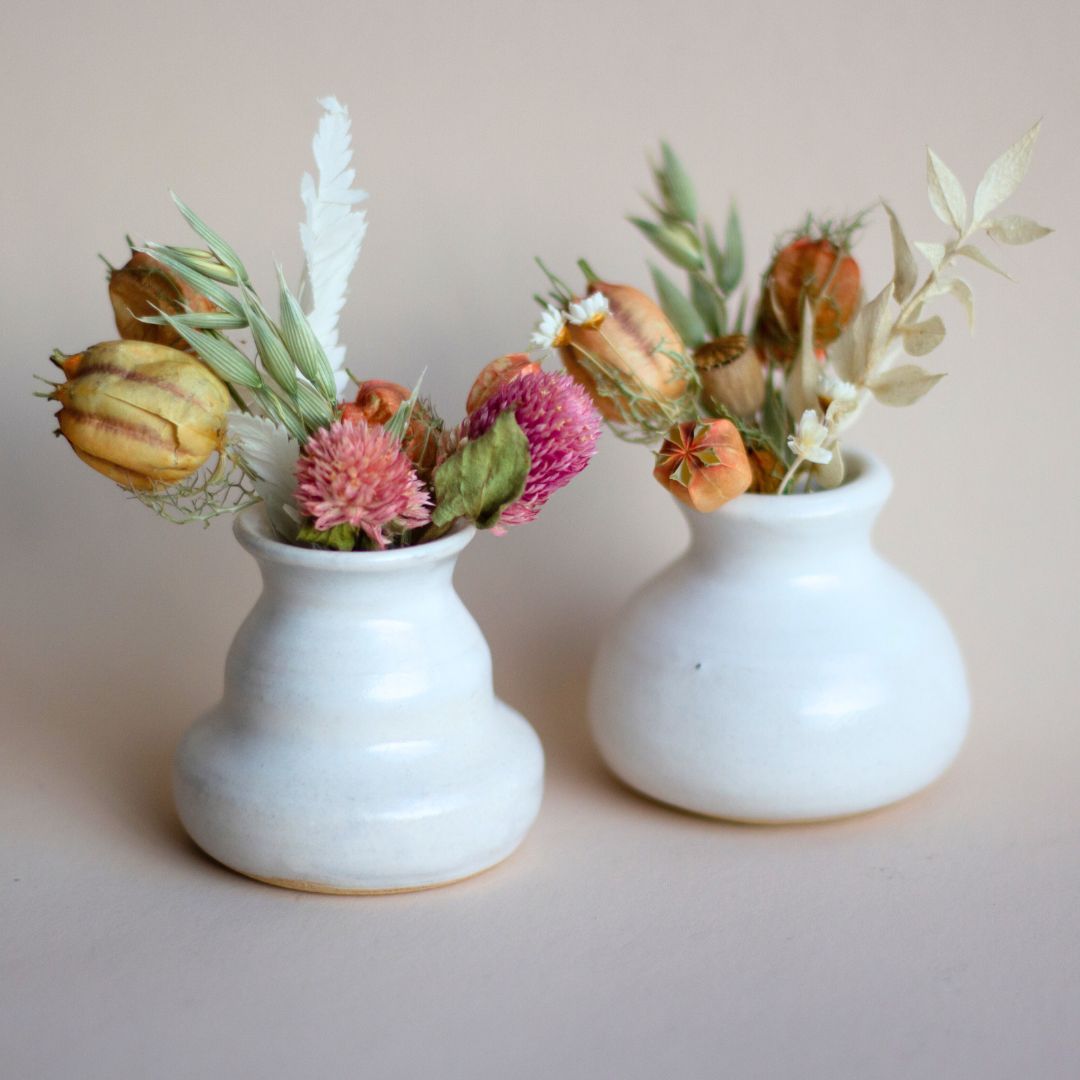 Handmade Mini Ceramic Bud Vase with Dried Flowers-Box Builder Item-FD Pottery & KINSHIP-birthday gift, Bride, bridesmaid, FD Pottery, housewarming, housewarming gift, LDT:GW:RESTRICT, Mother's Day, sympathy, wedding-