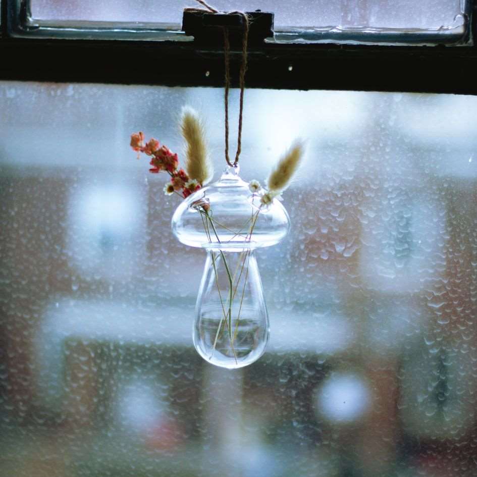 Hanging Glass Mushroom Vase with Dried Flowers-Box Builder Item-Primitives by Kathy-birthday, Desk Essentials, dried flowers, gifts for her, housewarming, housewarming gift, LDT:GW:RESTRICT, Mother's Day, mushroom, office, Primitives by Kathy, vase, wedding-