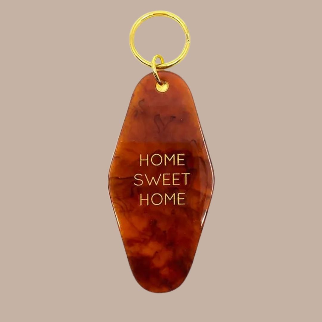 Key Tag - Home Sweet Home (Tortoise)-Box Builder Item-Three Potato Four-Desk Essentials, embroidered, housewarming, housewarming gift, housewarming gift box, housewarming gifts, key ring, keychain, LDT:GW:RESTRICT, Men, retro, Three Potato Four-