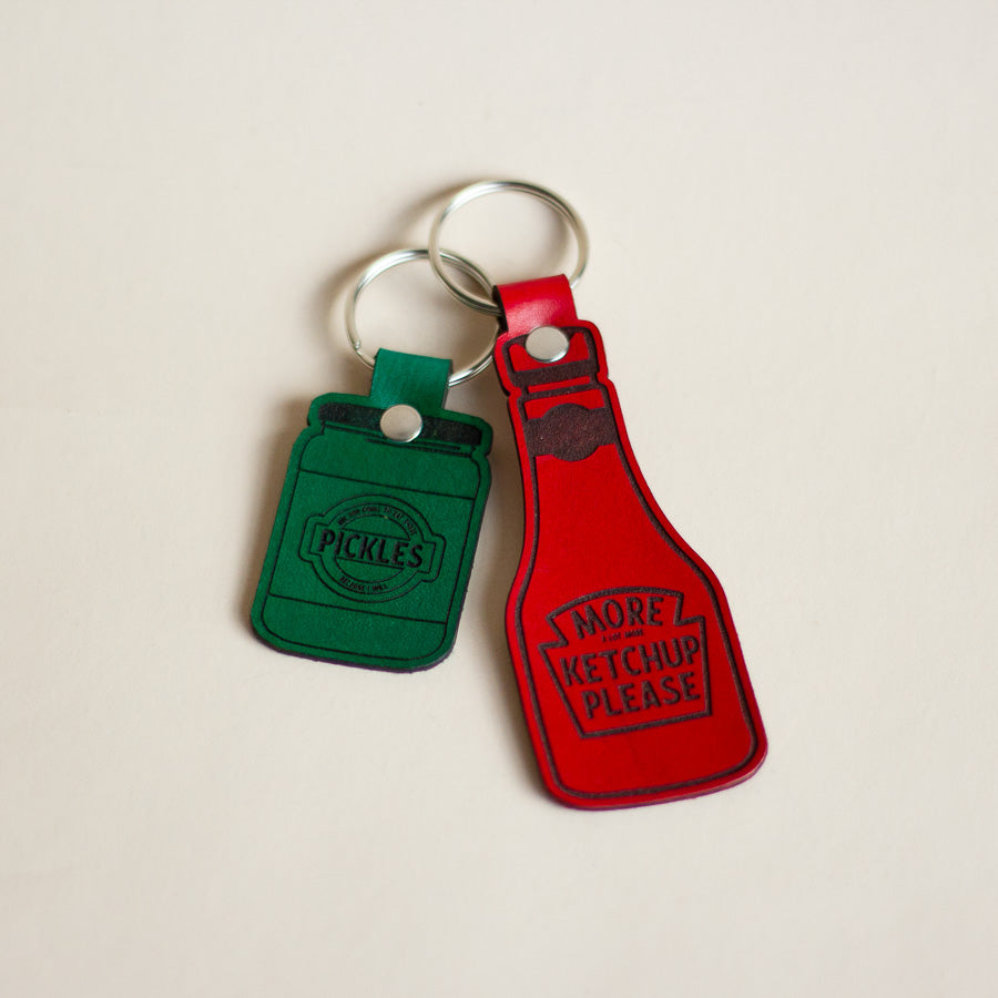 Ketchup Bottle Leather Keychain