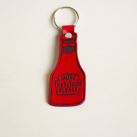 Ketchup Bottle Leather Keychain