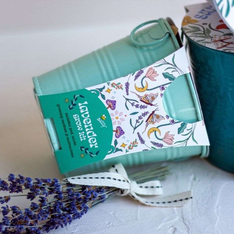 Lavender Painted Flower Grow Pail-Box Builder Item-Buzzy-blue, Buzzy, green, housewarming, LDT:GW:RESTRICT, Mother's Day, spring, Sympathy-