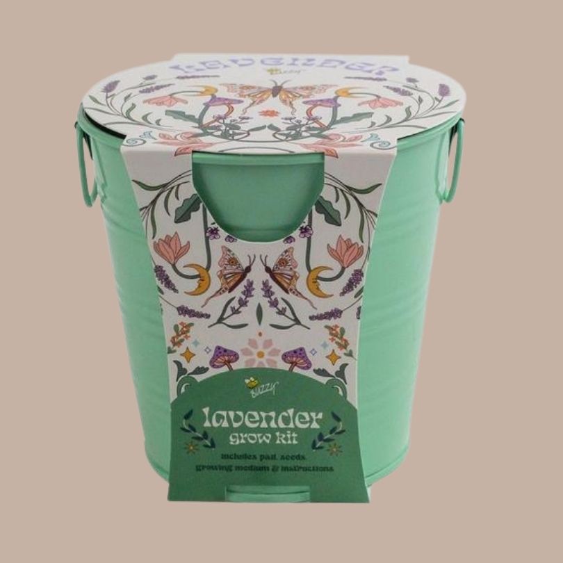 Lavender Painted Flower Grow Pail-Box Builder Item-Buzzy-blue, Buzzy, green, housewarming, LDT:GW:RESTRICT, Mother's Day, spring, Sympathy-