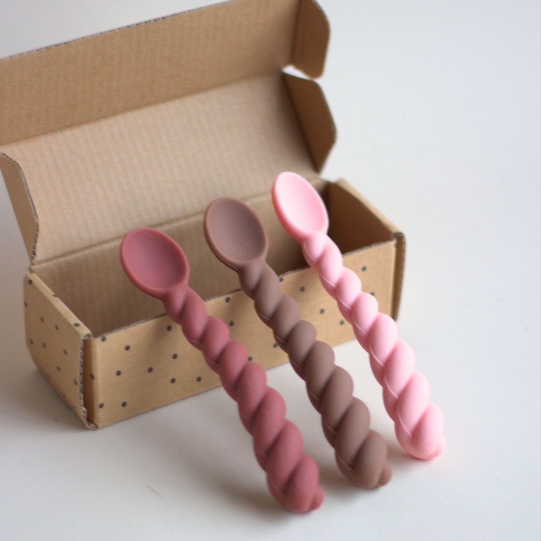 Mellow Spoons: Set of 3 Silicone Spoons (Nutmeg, Rose, and Chocolate)-Box Builder Item-OYOY-Babies/Kids, LDT:GW:RESTRICT, new baby gift, oyoy-